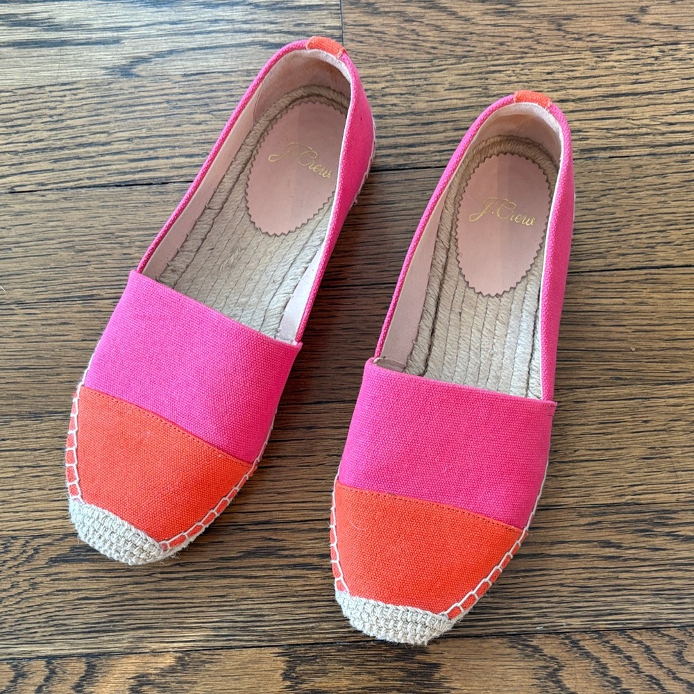 J. Crew Women's Pink and Orange Espadrilles, 6.5, canvas, colorblock, cap toe